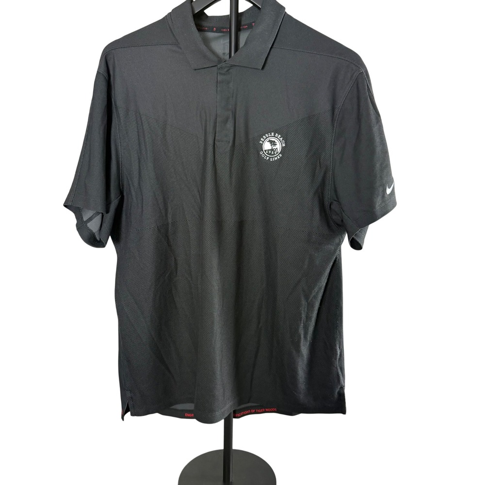 Nike Tiger Woods Pebble Beach Golf Polo Shirt Mens XL Black Dri-FIT Textured